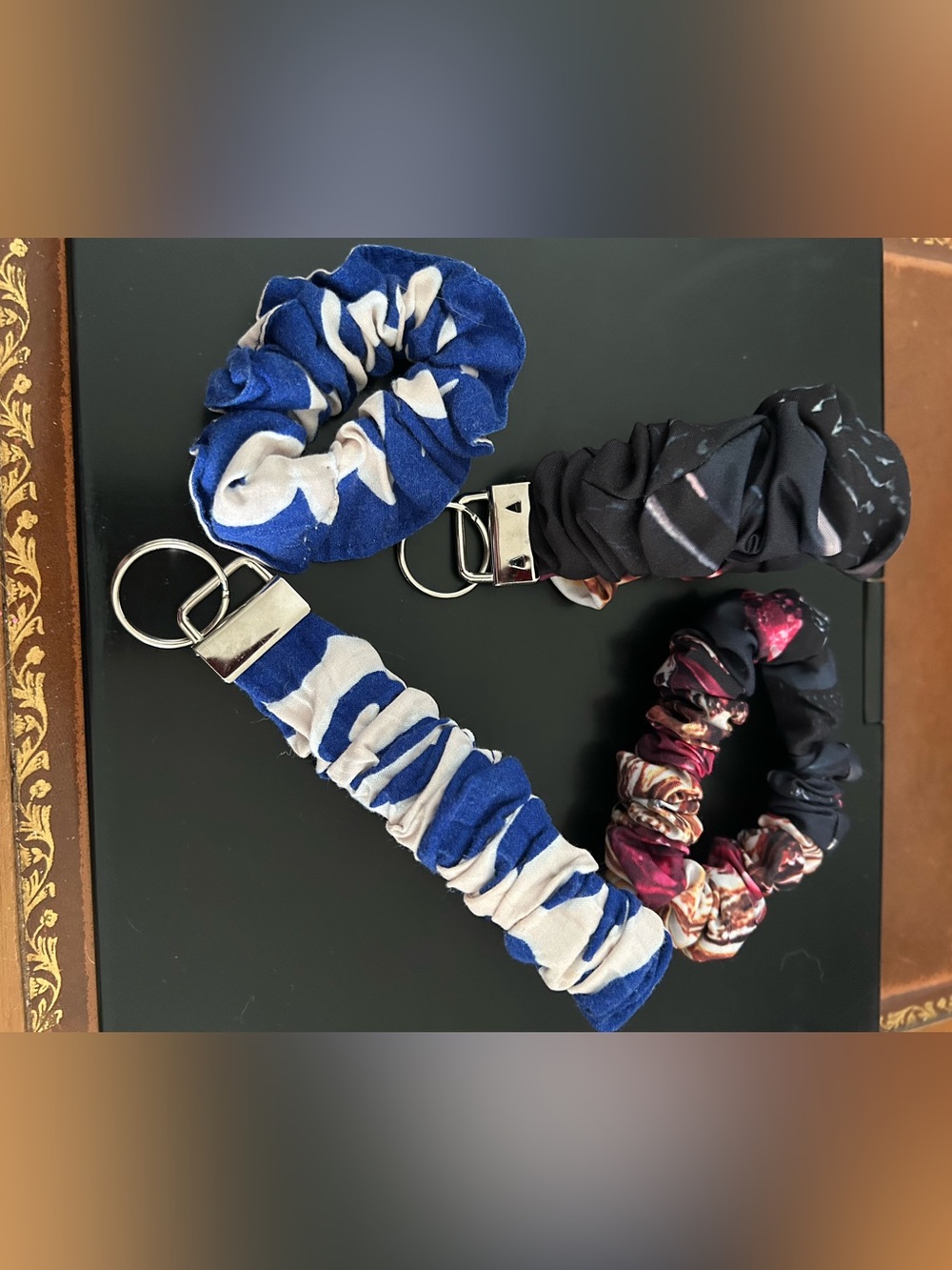 Blue & Multi Scrunchie Keychain Wristlet - Fashion Hair Accessory